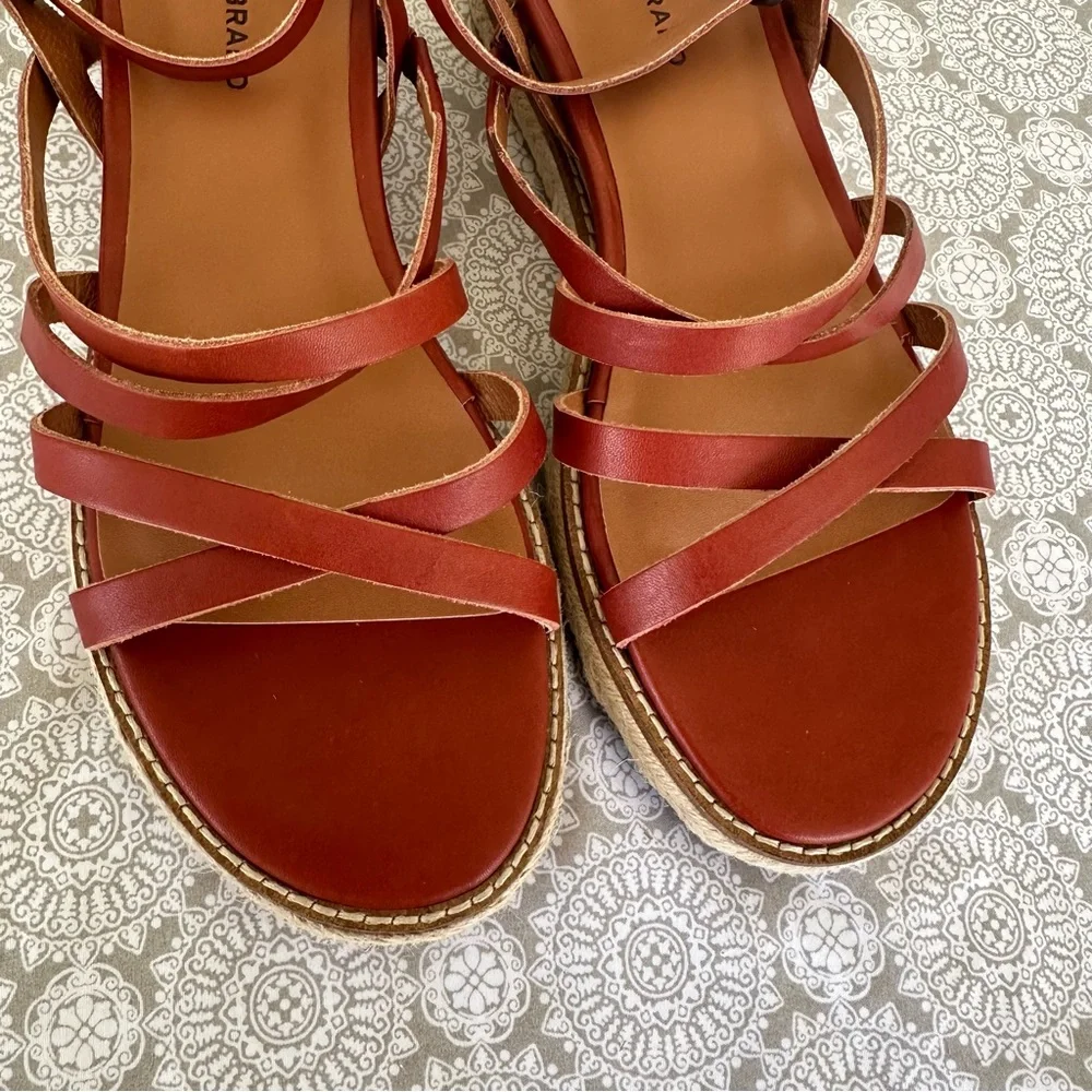 Lucky Brand Nemelli strappy gladiator wedge sandals espadrille leather